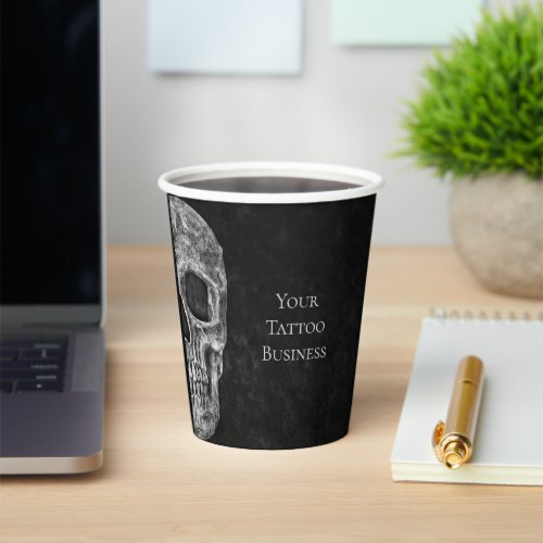 Skull Head Gothic Black And White Tattoo Shop Paper Cups