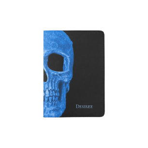 Skull Head Gothic Blue Black Cool Passport Holder