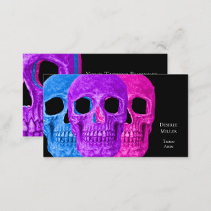 Skull Head Gothic Blue Pink Purple Black Pop Art Business Card