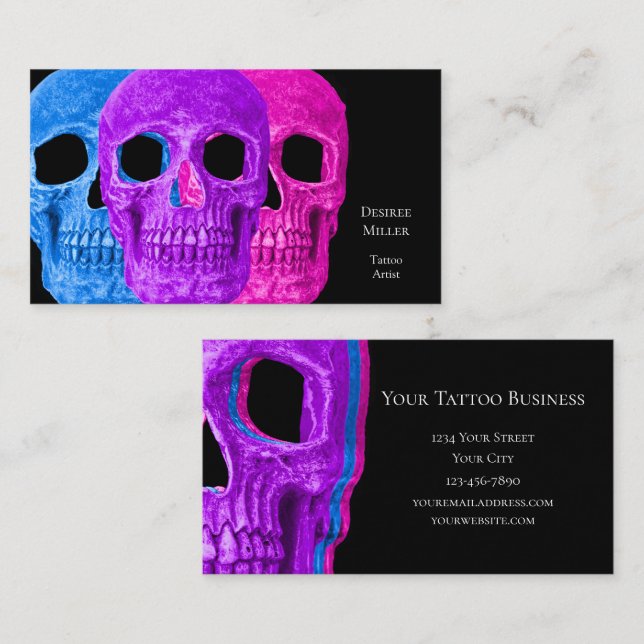 Skull Head Gothic Blue Pink Purple Black Pop Art Business Card (Front/Back)