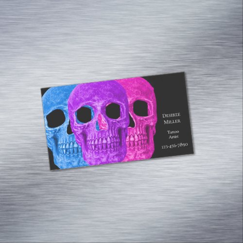 Skull Head Gothic Blue Pink Purple Black Pop Art Business Card Magnet