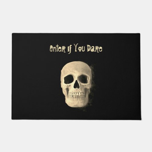 Skull Head Gothic Cool Black Beige Macabre Doormat