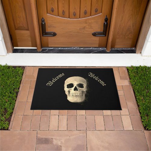 Skull Head Gothic Cool Black Beige Macabre Welcome Doormat