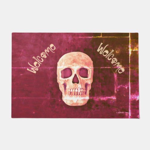 Skull Head Gothic Cool Pink Beige Girly Doormat