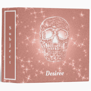 Skull Head Gothic Glitter Rose Gold White Elegant 3 Ring Binder