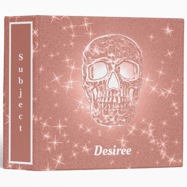 Skull Head Gothic Glitter Rose Gold White Elegant 3 Ring Binder (Front/Spine)