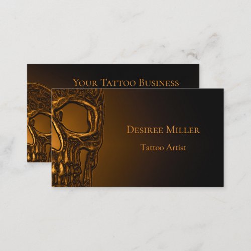 Skull Head Gothic Gold Metallic Tattoo Shop Business Card