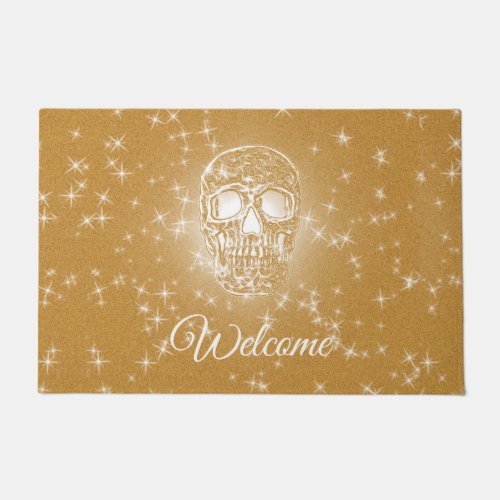 Skull Head Gothic Gold White Elegant Glitter Girly Doormat