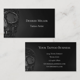 Skull Head Gothic Gray Cool Metallic Business Card
