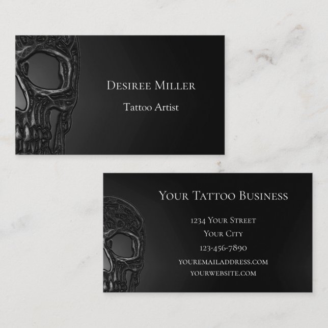 Skull Head Gothic Gray Cool Metallic Business Card (Front/Back)