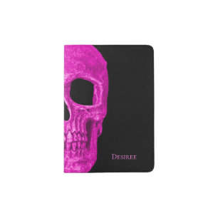 Skull Head Gothic Hot Pink Black Girly Passport Holder