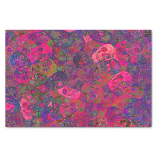 Skull Head Gothic Neon Colorful Pink Purple Art Tissue Paper