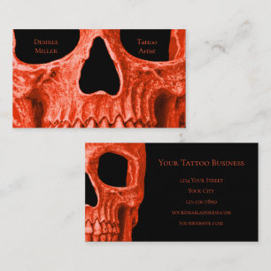 Skull Head Gothic Neon Orange Black Tattoo Shop Business Card