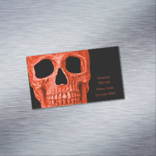 Skull Head Gothic Neon Orange Black Tattoo Shop Business Card Magnet