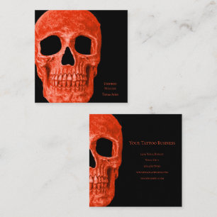 Skull Head Gothic Neon Orange Black Tattoo Shop Square Business Card