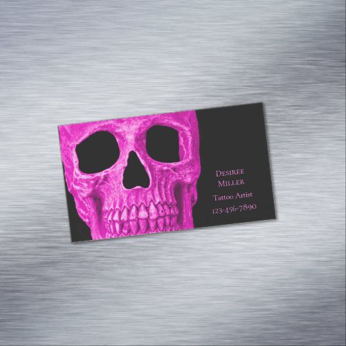 Skull Head Gothic Neon Pink Black Tattoo Shop Business Card Magnet