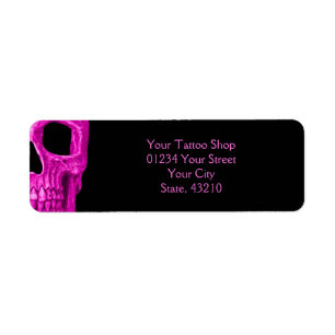 Skull Head Gothic Neon Pink Black Tattoo Shop Label