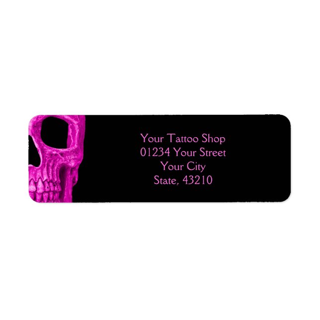 Skull Head Gothic Neon Pink Black Tattoo Shop Label (Front)