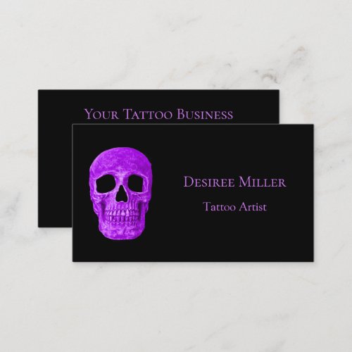 Skull Head Gothic Neon Purple Black Tattoo Shop Business Card