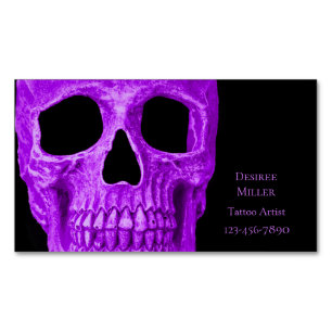 Skull Head Gothic Neon Purple Black Tattoo Shop Business Card Magnet