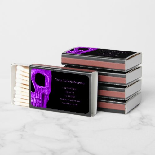 Skull Head Gothic Neon Purple Black Tattoo Shop Matchboxes