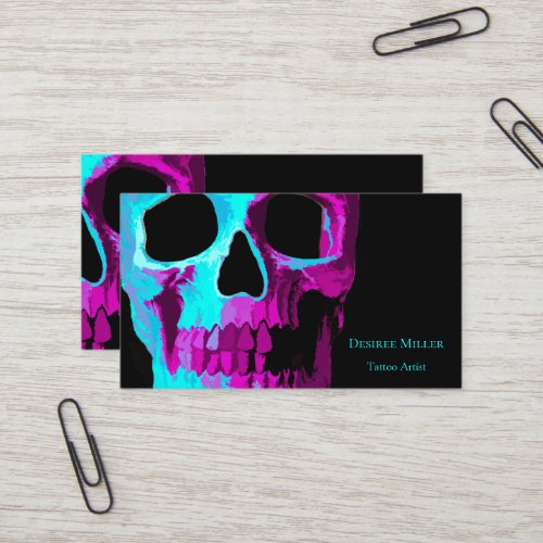Skull Head Gothic Neon Purple Teal Black Design Business Card