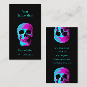 Skull Head Gothic Neon Purple Teal Black Design Business Card