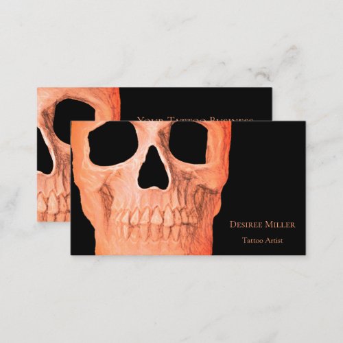 Skull Head Gothic Pastel Orange Black Tattoo Shop Business Card