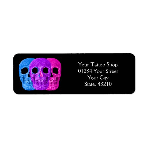 Skull Head Gothic Pink Blue Purple Black Pop Art Label