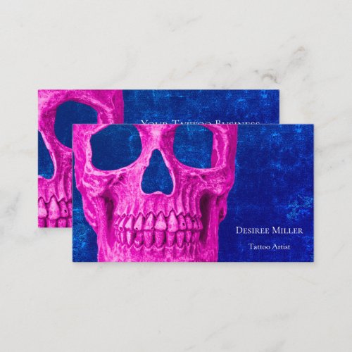 Skull Head Gothic Pink Royal Blue Tattoo Shop Business Card