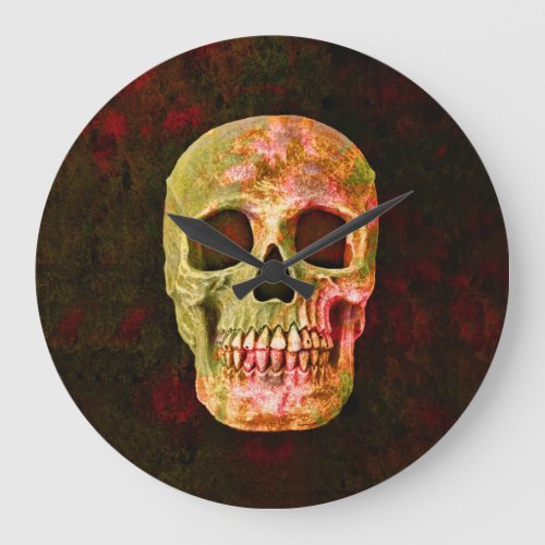 Skull Head Gothic Red Green Vintage Large Clock