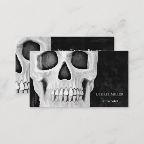 Skull Head Gothic Simple White Black Tattoo Shop Business Card