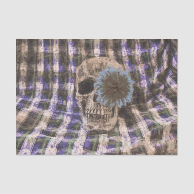 Skull Head Gothic Sunflower Purple Blue Plaid Tissue Paper (Front)