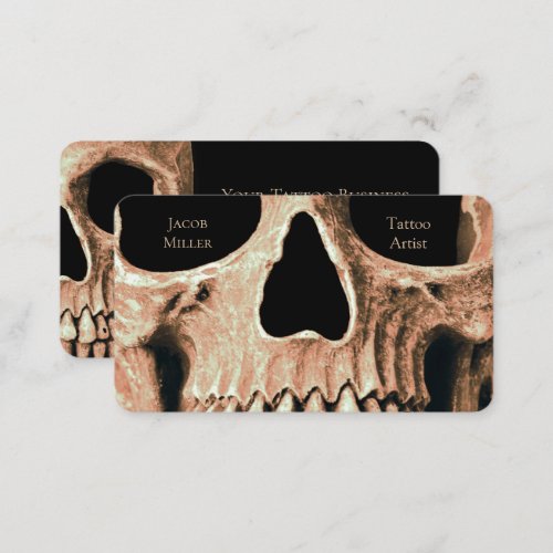 Skull Head Gothic Tan Brown Black Tattoo Shop Business Card