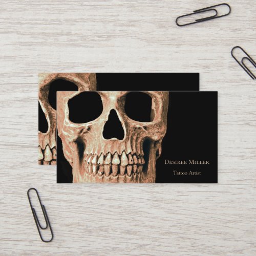 Skull Head Gothic Tan Brown Black Tattoo Shop Business Card