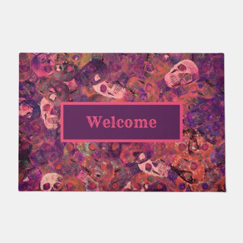 Skull Head Gothic Vintage Art Purple Pink Welcome Doormat