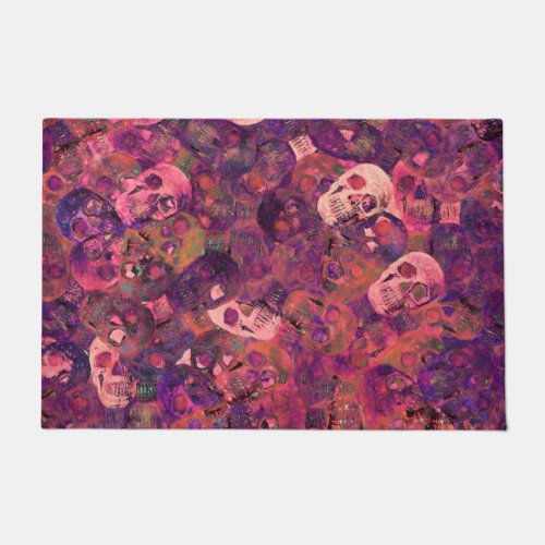 Skull Head Gothic Vintage Purple Pink Art Pattern Doormat