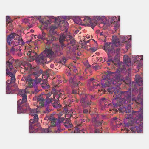 Skull Head Gothic Vintage Style Pink Purple Art Wrapping Paper Sheets