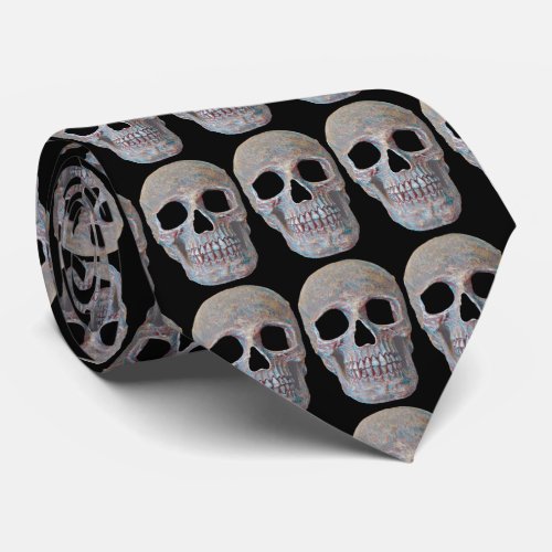 Skull Head Grey Black Gothic Cool Pattern Neck Tie
