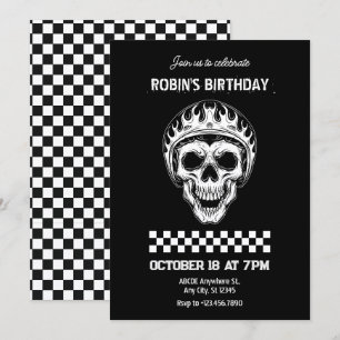 Skull head motorcycle rider birthday invitation