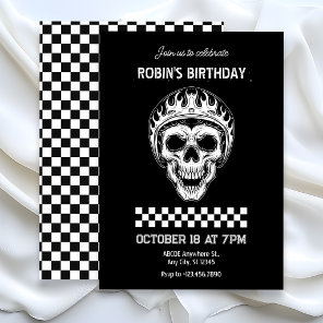 Skull head motorcycle rider birthday invitation