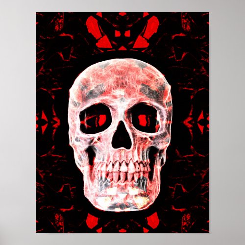 Skull Head Pop Art Gothic Black Red Modern Poster