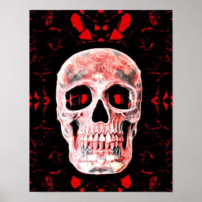 Skull Head Pop Art Gothic Black Red Modern Poster (Front)