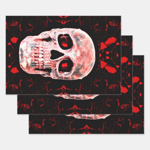 Skull Head Pop Art Gothic Black Red Modern Wrapping Paper Sheets
