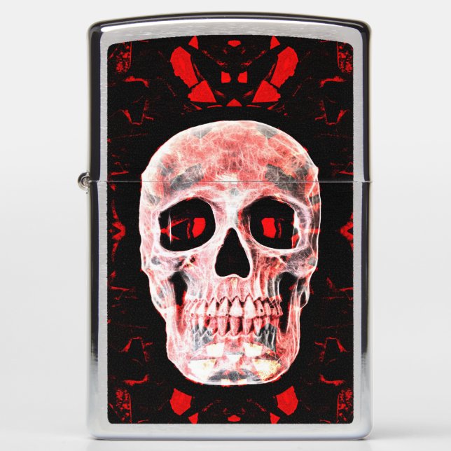 Skull Head Pop Art Gothic Black Red Modern Zippo Lighter (Front)