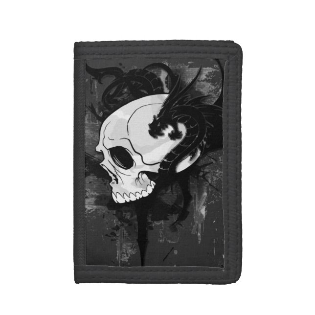 skull head with dragon graffiti tri-fold wallet (Front Vertical)