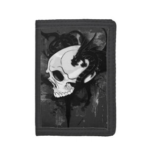 skull head with dragon graffiti trifold wallet