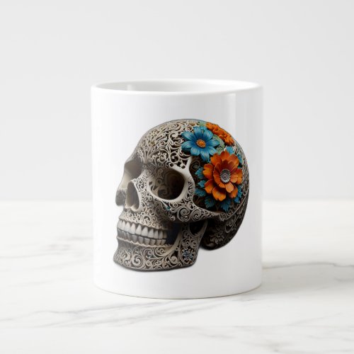 skull head with flowers giant coffee mug