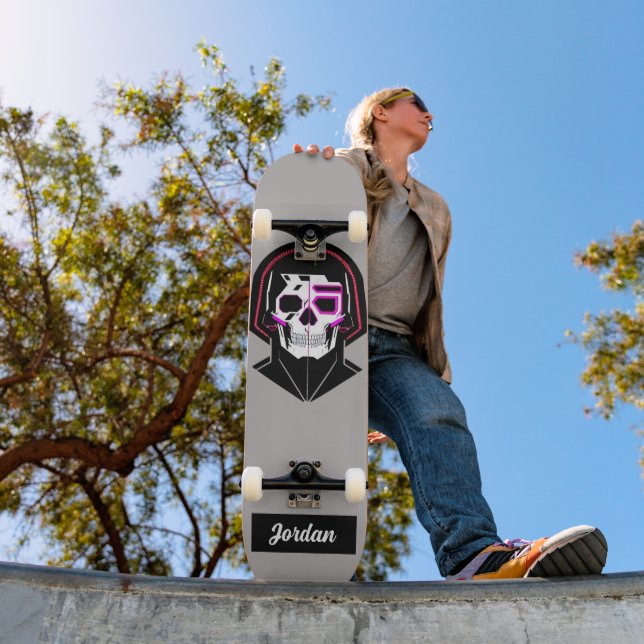 Skull head with helmet custom name skateboard (Outdoor 1)