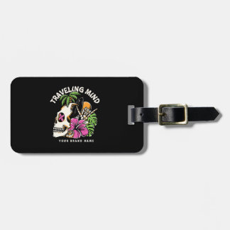 Skull head with hibiscus and surfing board luggage tag